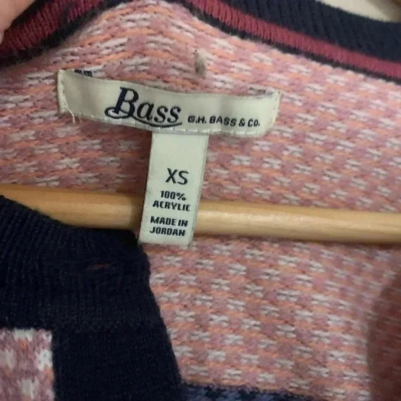G.H.Bass Pink Blue Patterend Cardigan Sweater Button Down Preppy Fair ilse XS - Picture 2 of 4